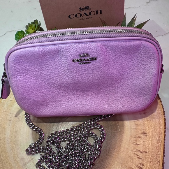 Coach Purple Crossbody Bag Pebbled Leather Chain Strap💜 - Picture 4 of 10